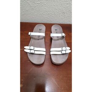 Mephisto Women's White Cork Sandals Size 37 US 6-6.5 Double Strap Adjustable Lea